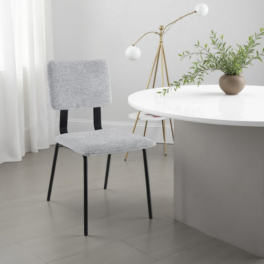 Kelli Dining Chair Set of 2, Gray Fabric Foam Cushions, Black Metal