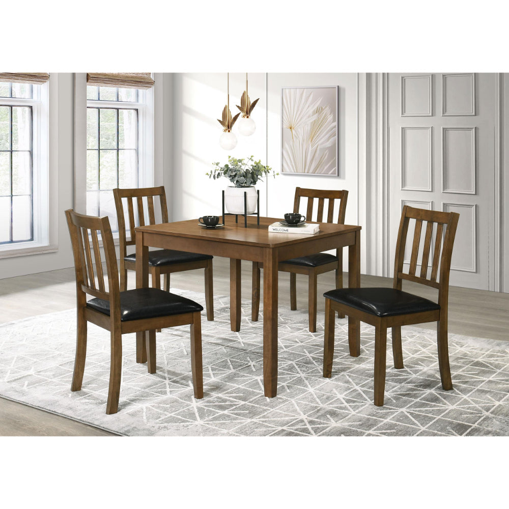 Panos 5pc Dining Table Set with 4 Chairs, Brown, Black Faux Leather