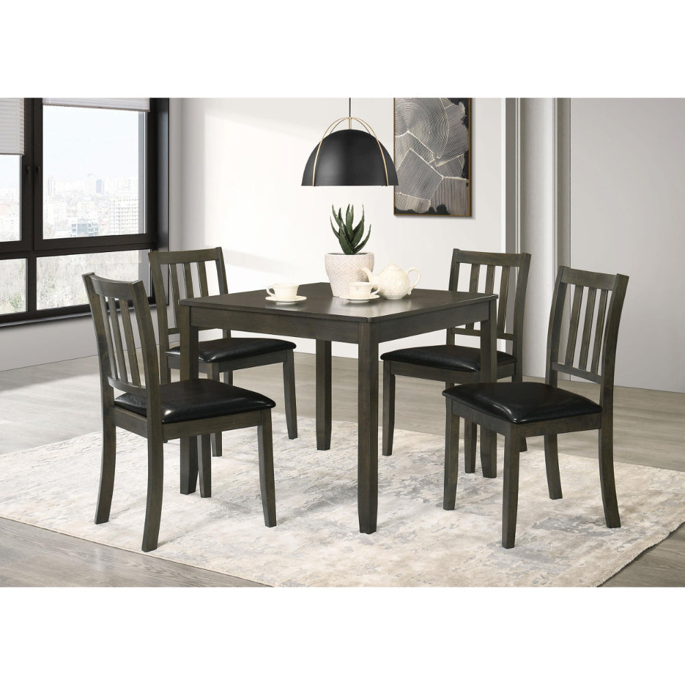 Panos 5pc Dining Table Set with 4 Chairs, Gray, Black Faux Leather