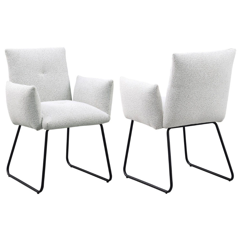 Acko Dining Chair Set of 2, Light Gray Fabric, Black Metal Frame