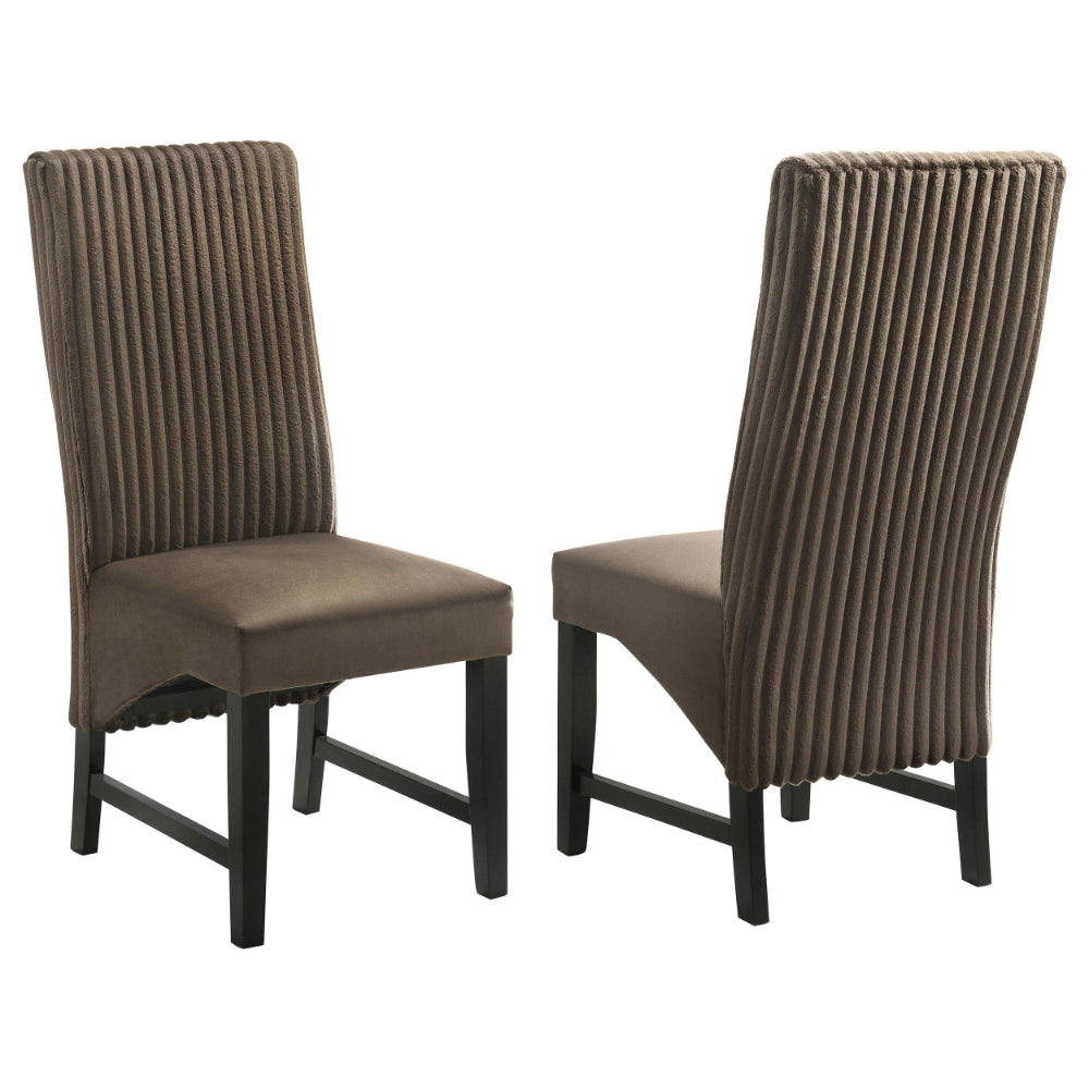 Ranna Dining Chair Set of 2, Brown Velvet Foam Cushions, Hardwood