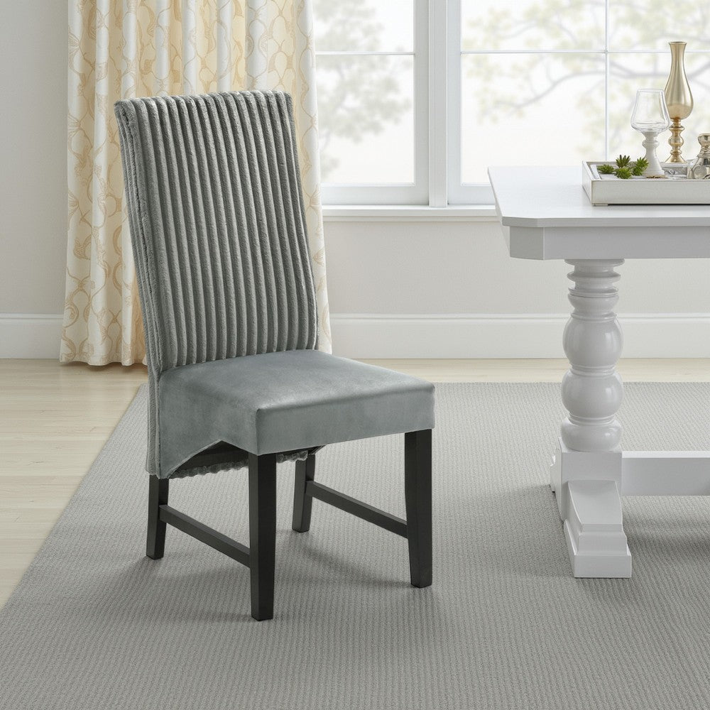 Ranna Dining Chair Set of 2, Gray Velvet Foam Cushions, Hardwood