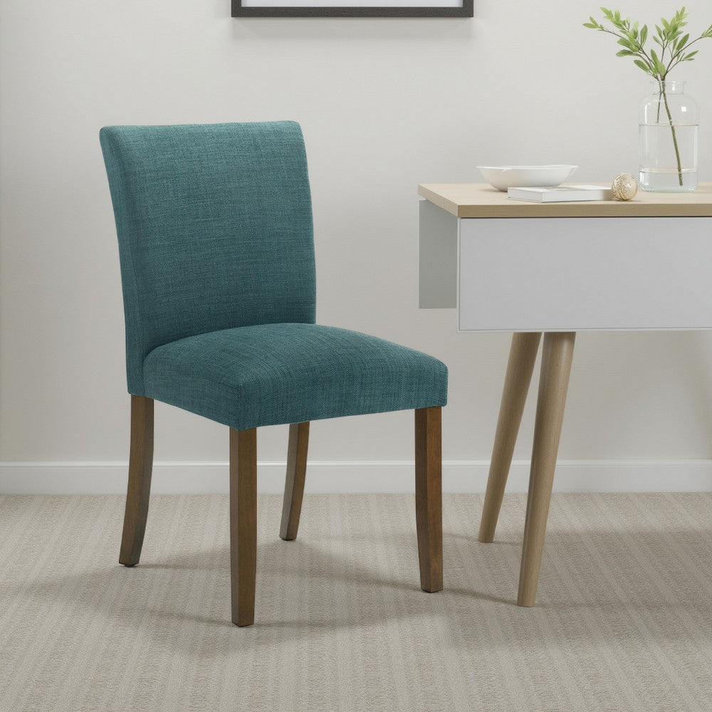 Cana Dining Chair Set of 2, Blue Fabric Foam Cushion, Brown Wood Legs