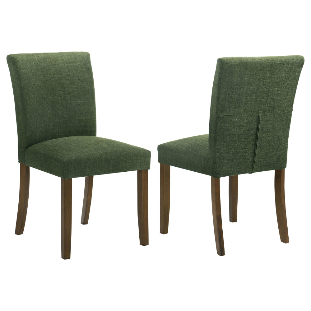 Cana Dining Chair Set of 2, Green Fabric Foam Cushion, Brown Wood Legs