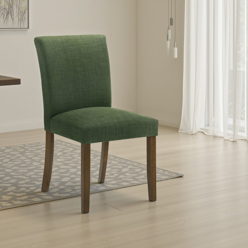 Cana Dining Chair Set of 2, Green Fabric Foam Cushion, Brown Wood Legs
