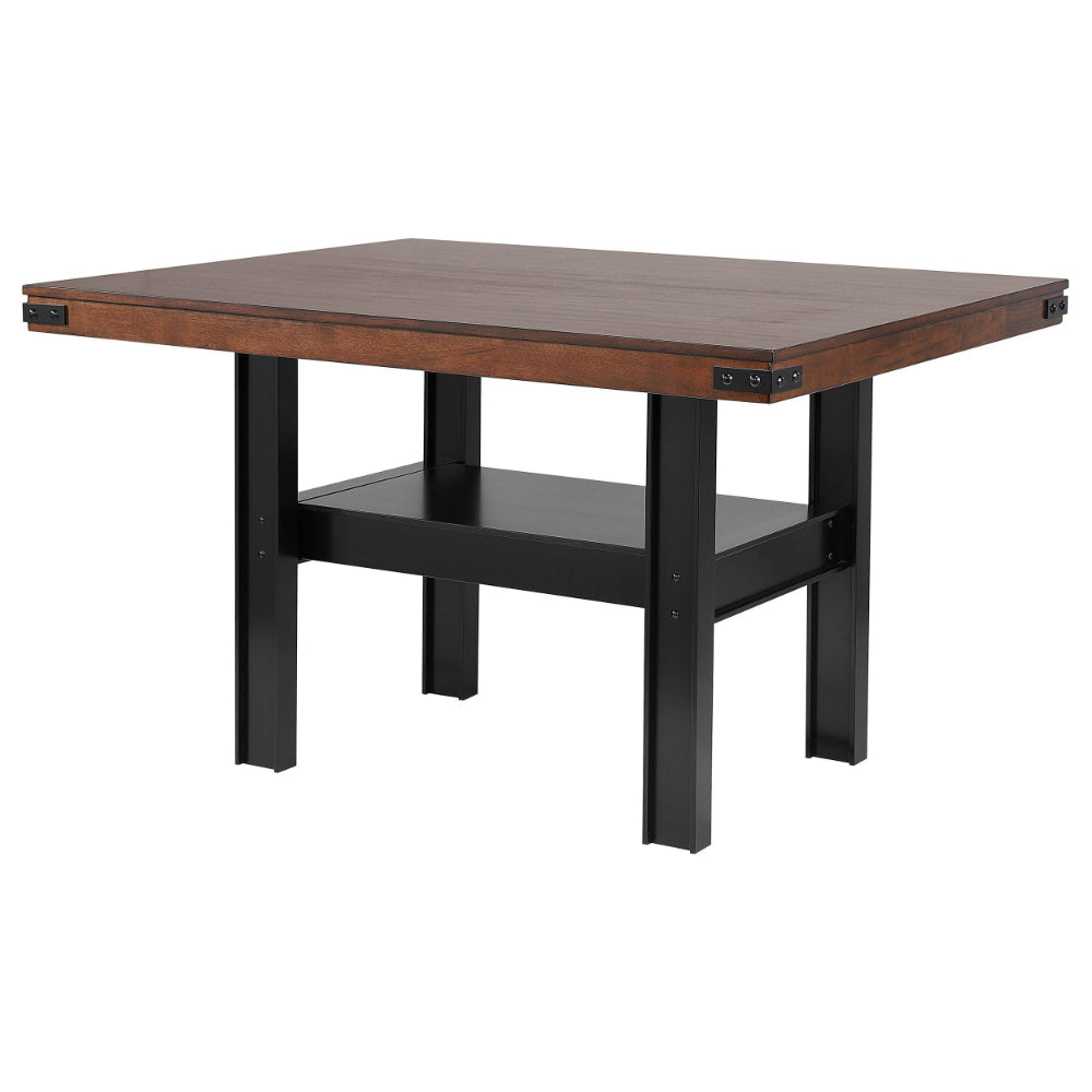 Patter Counter Height Dining Table Shelf 60 Inch Black Brown Wood BM328764