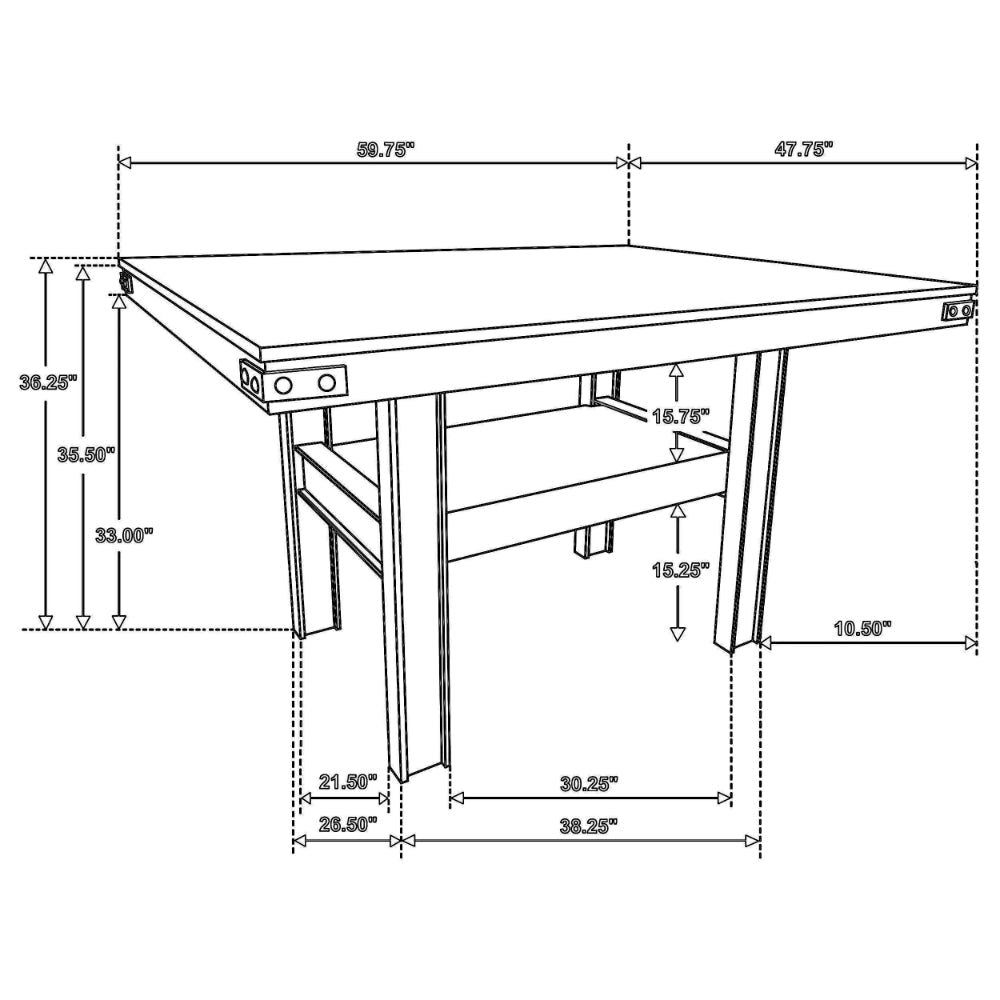 Patter Counter Height Dining Table Shelf 60 Inch Black Brown Wood BM328764