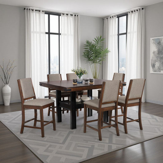 Patter Counter Height Dining Table, Shelf, 60 Inch Black Brown Wood