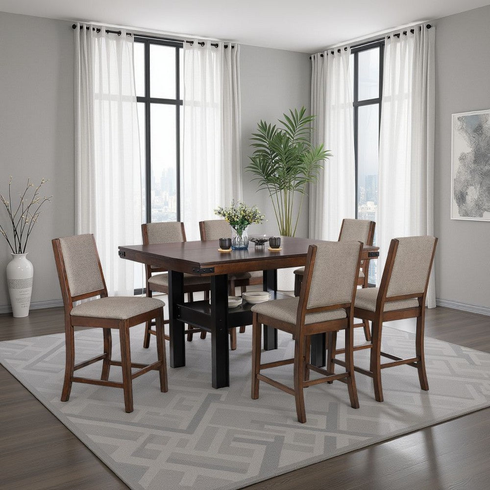 Patter Counter Height Dining Table, Shelf, 60 Inch Black Brown Wood