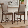 Patter Counter Height Chair Set of 2, Beige Fabric, Dark Brown 26 Inch