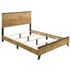 Wemy Full Size Bed, Tall Panel Headboard, Natural Brown Pine Finish