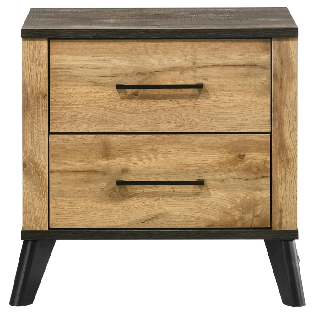 Wemy Nightstand with 2 Drawers Metal Legs Weathered Brown Pine Wood BM328772