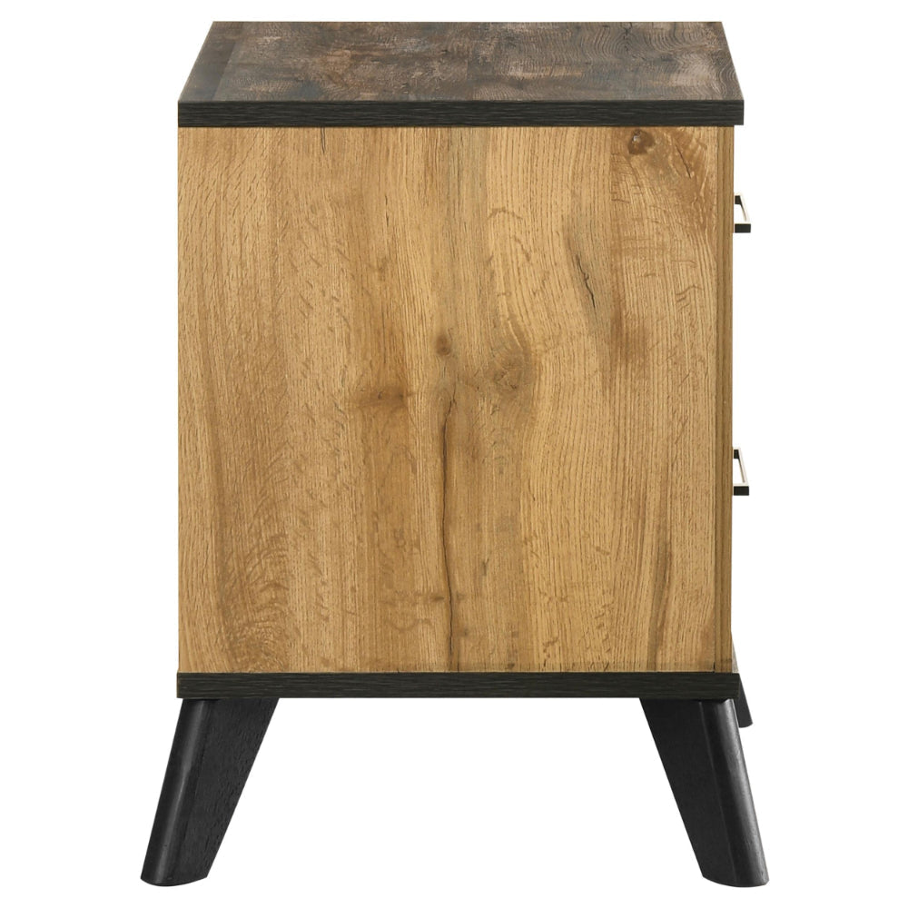 Wemy Nightstand with 2 Drawers Metal Legs Weathered Brown Pine Wood BM328772