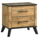 Wemy Nightstand with 2 Drawers, Metal Legs, Weathered Brown Pine Wood