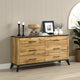 Wemy Wide Dresser w 6 Drawers, Metal Legs, Weathered Brown Pine Wood