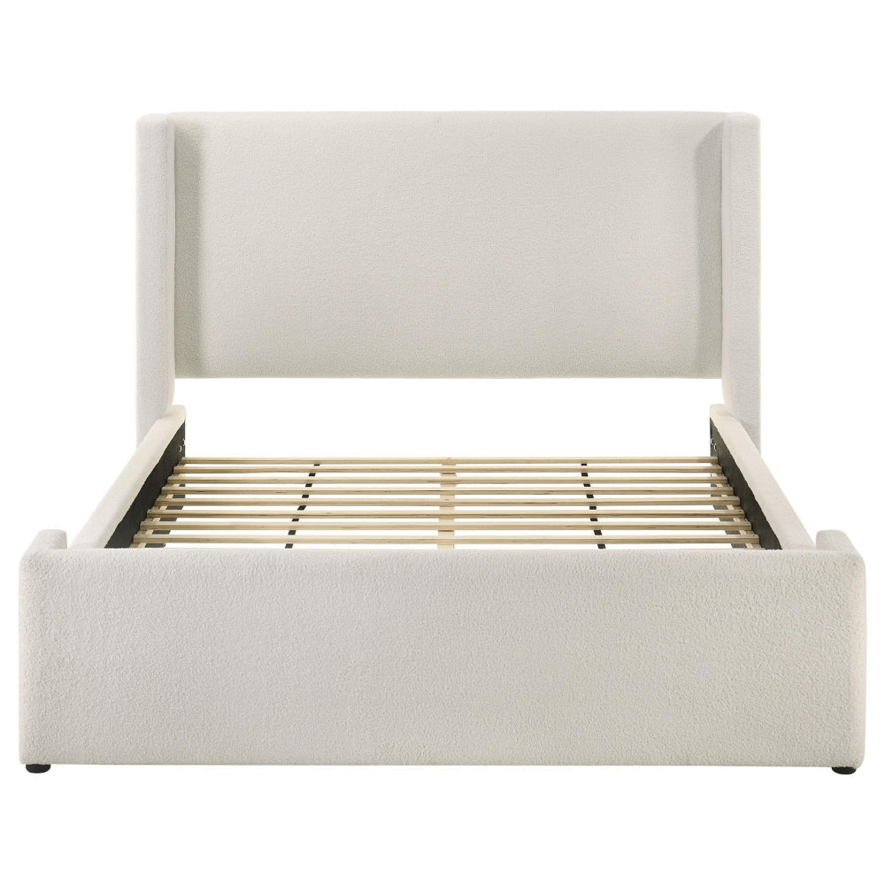 Mosy Queen Platform Bed White Boucle Upholstered Wingback Headboard