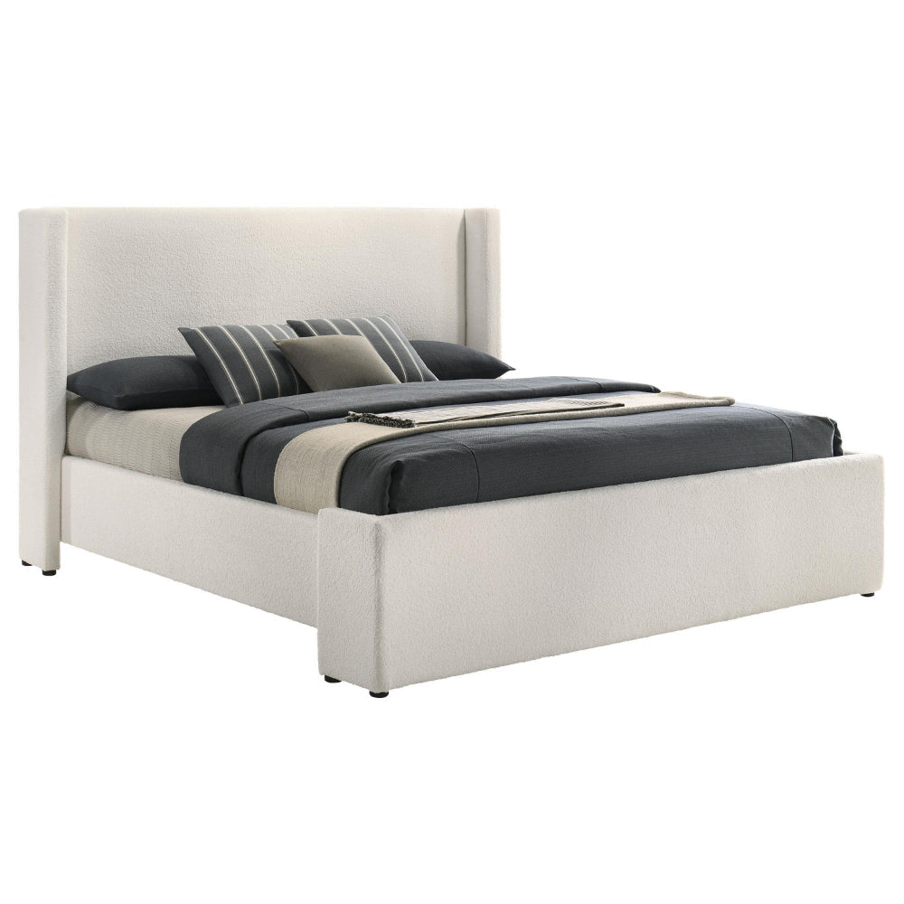 Mosy King Platform Bed White Boucle Upholstered Wingback Headboard