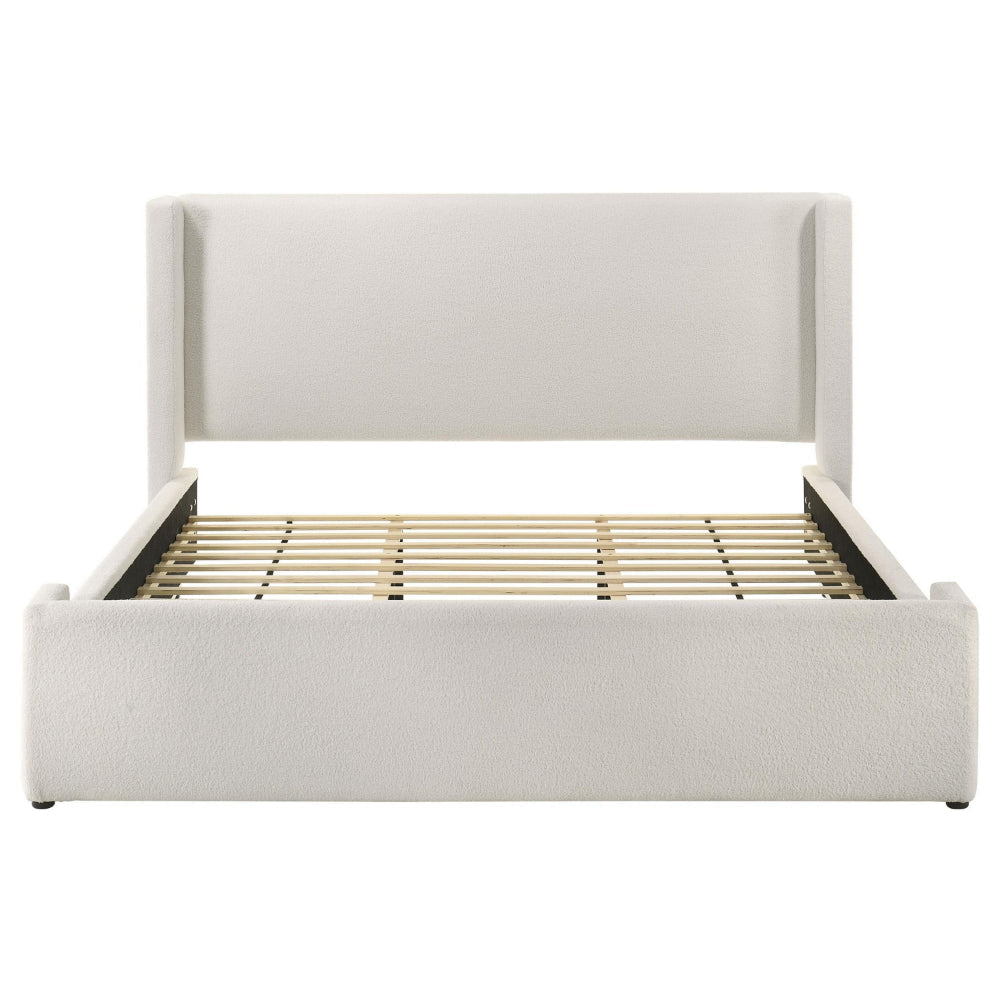 Mosy King Platform Bed White Boucle Upholstered Wingback Headboard
