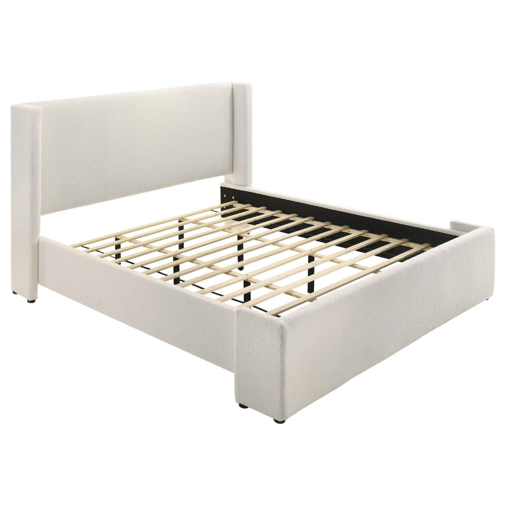Mosy King Platform Bed, White Boucle Upholstered Wingback Headboard