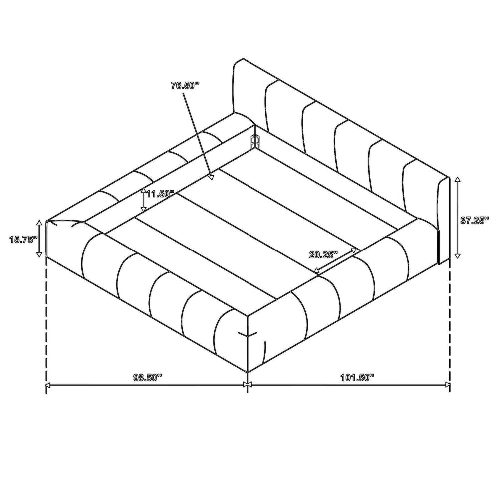 Limo King Platform Bed Gray Upholstered Pleated Frame Low Profile