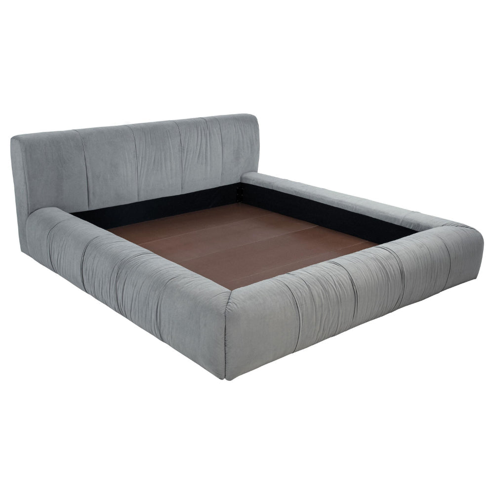 Limo King Platform Bed, Gray Upholstered Pleated Frame, Low Profile