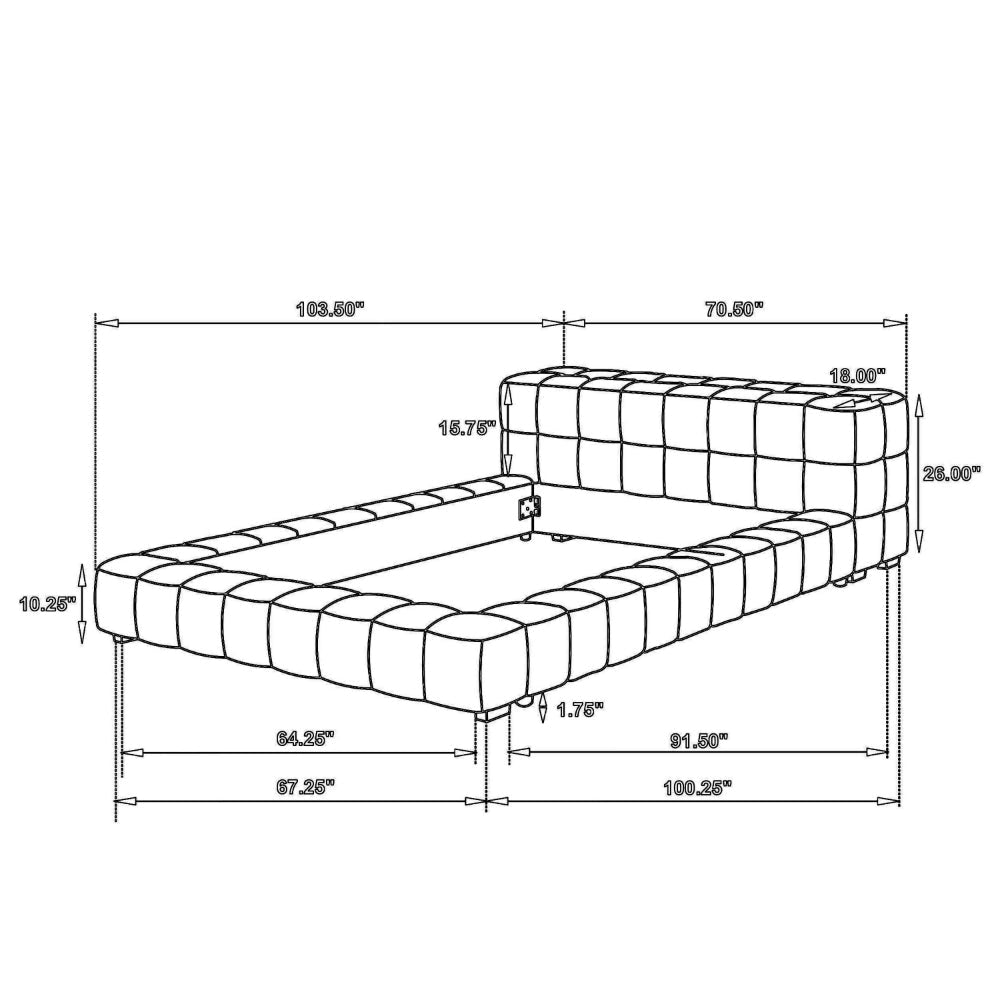 Jimo Full Platform Bed Grid Tufted Frame Taupe Brown Upholstery