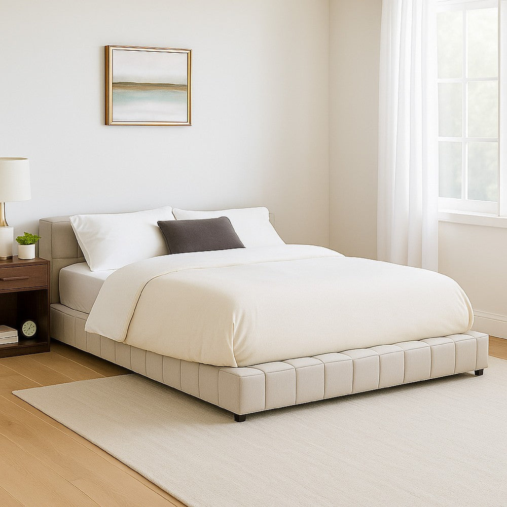 Jimo Full Platform Bed, Grid Tufted Frame, Taupe Brown Upholstery