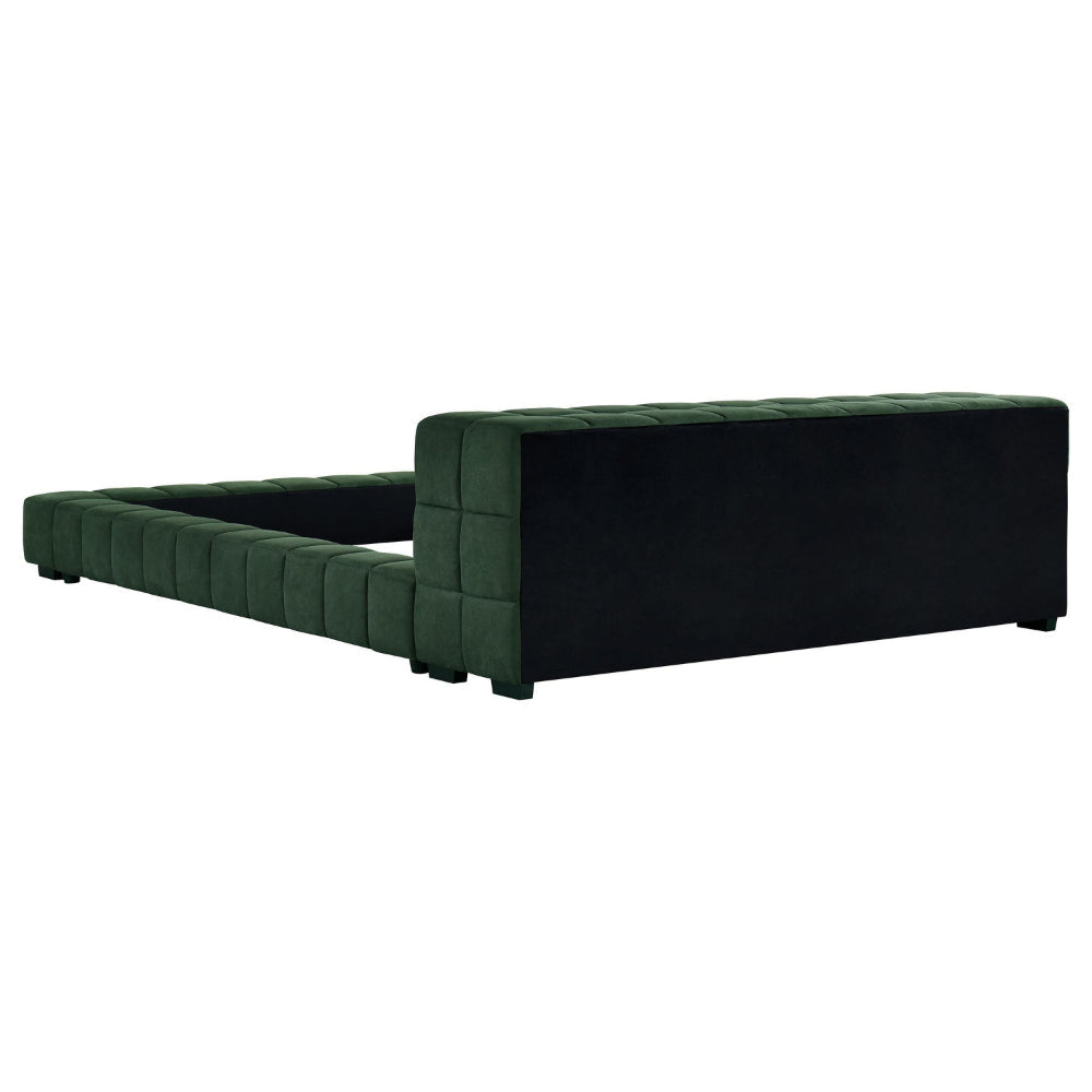 Jimo King Platform Bed Grid Tufted Frame Emerald Green Upholstery