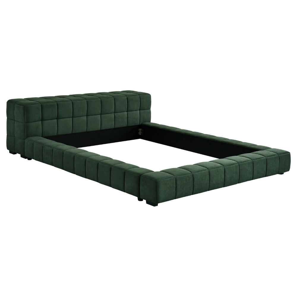 Jimo California King Platform Bed, Tufted Emerald Green Upholstery