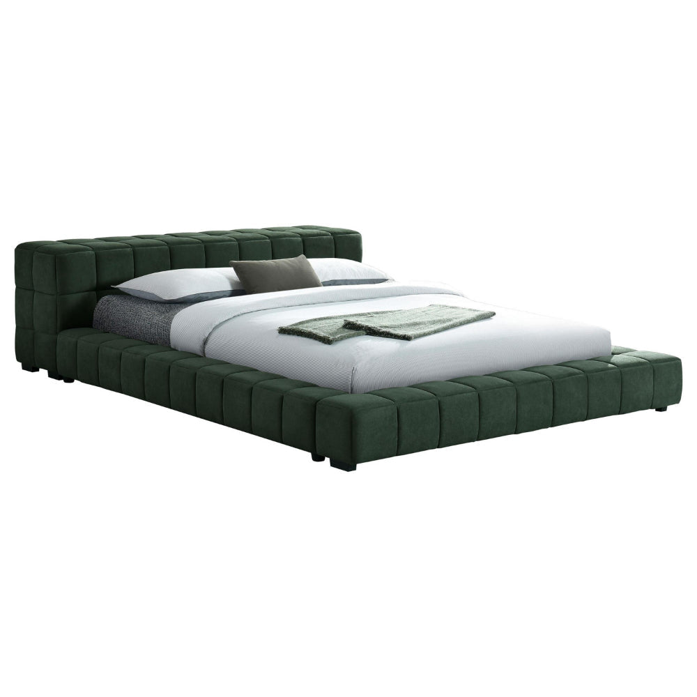 Jimo Full Platform Bed Grid Tufted Frame Emerald Green Upholstery