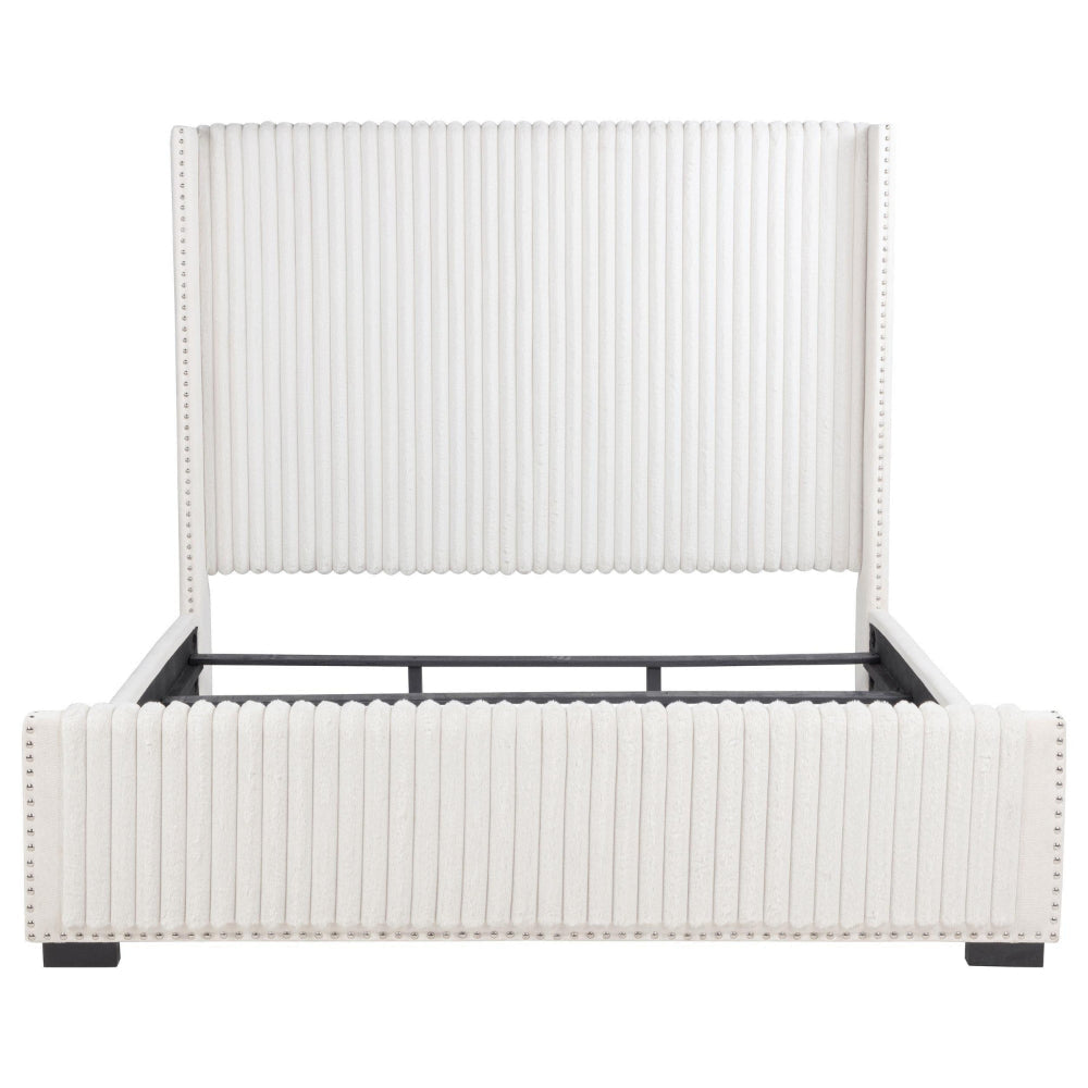 Asy King Bed Channel Tufted Wingback Headboard White Upholstery