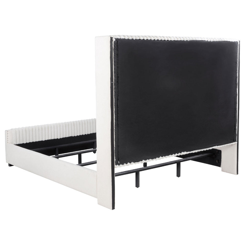 Asy King Bed Channel Tufted Wingback Headboard White Upholstery
