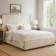 Asy King Bed, Channel Tufted Wingback Headboard, White Upholstery