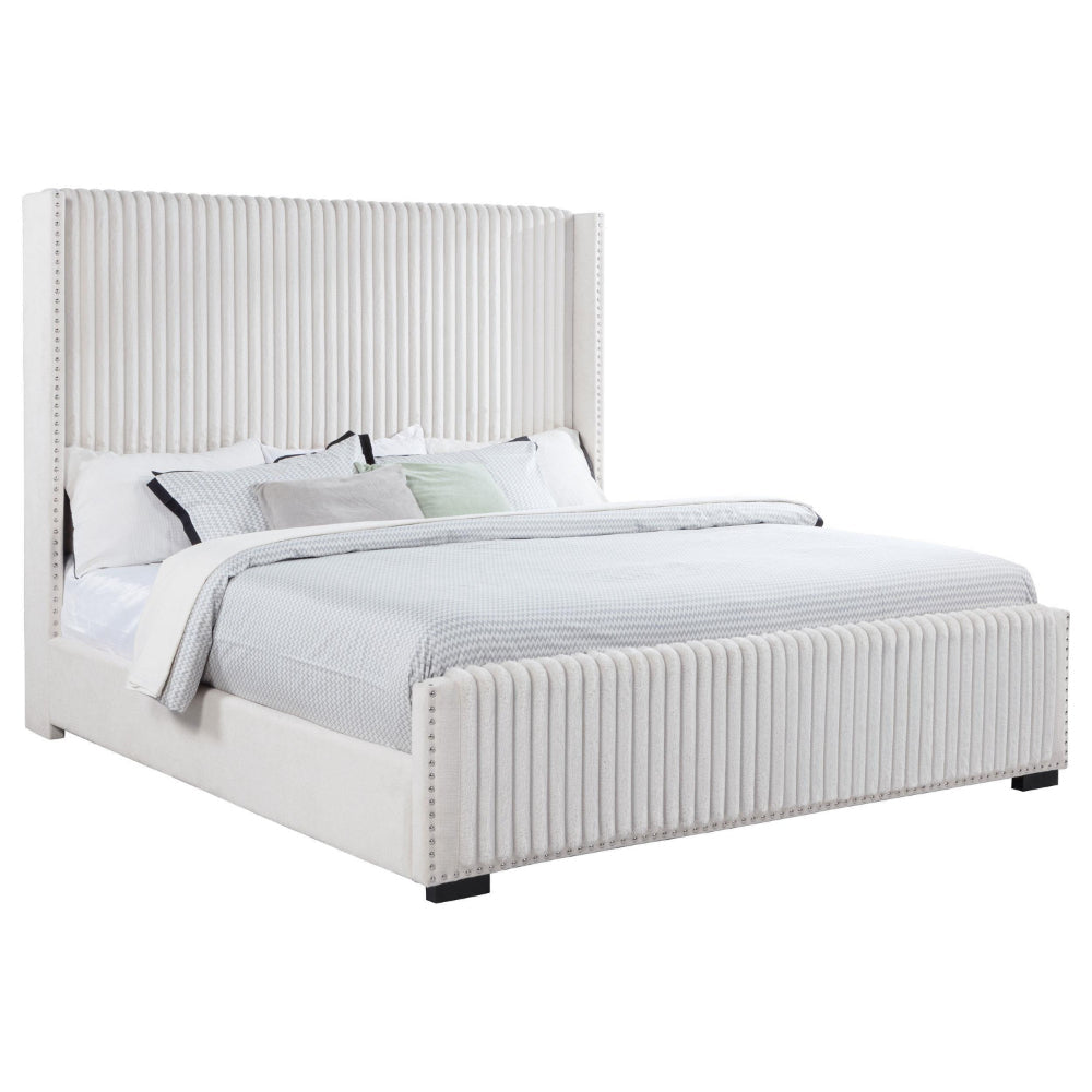 Asy California King Bed Channel Tufted Wingback Headboard White