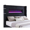 Caro Queen Bed Wingback Panel w LED Flame Black Corduroy Upholstery