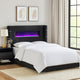 Caro Queen Bed, Wingback Panel w LED Flame, Black Corduroy Upholstery