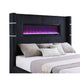 Caro King Bed Wingback Panel w LED Flame Black Corduroy Upholstery