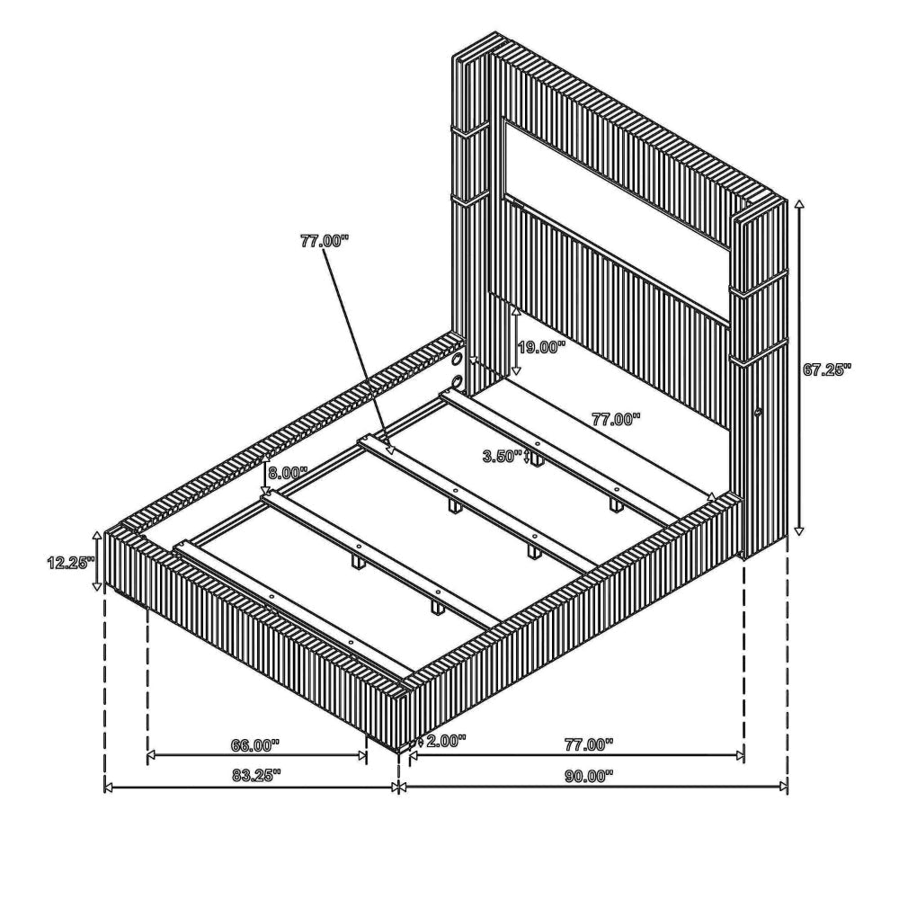 Caro King Bed Wingback Panel w LED Flame Black Corduroy Upholstery