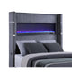 Caro King Bed Wingback Panel w LED Flame Gray Corduroy Upholstery