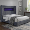 Caro King Bed, Wingback Panel w LED Flame, Gray Corduroy Upholstery