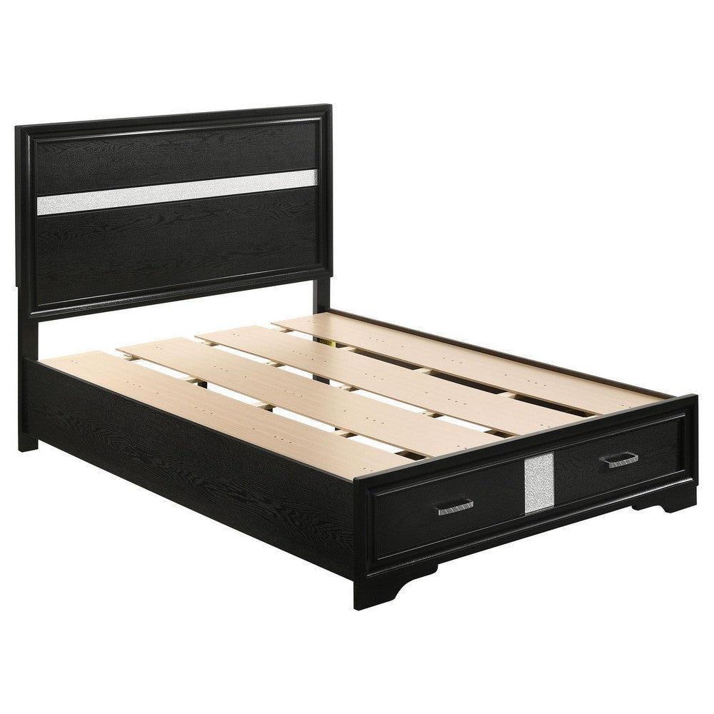 Vino 4pc Full Bedroom Set, Storage Footboard, Black, Glitter Stripes