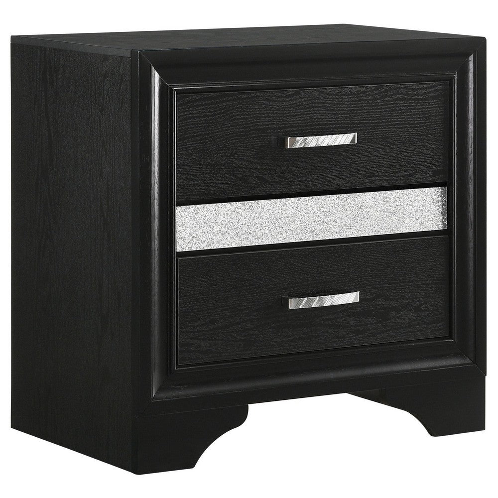 Vino 4pc Full Bedroom Set, Storage Footboard, Black, Glitter Stripes