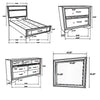 Vino 4pc Twin Bedroom Set, Storage Footboard, White, Glitter Stripes