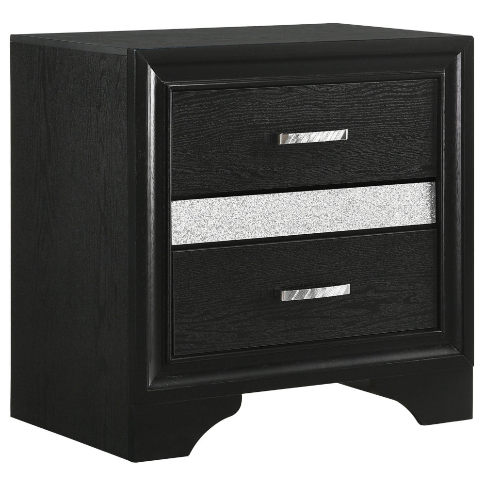 Vino 4pc Twin Bedroom Set Storage Footboard Black Glitter Stripes