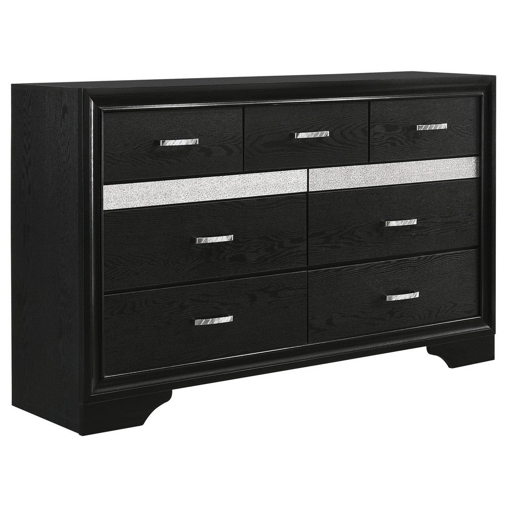 Vino 4pc Twin Bedroom Set, Storage Footboard, Black, Glitter Stripes