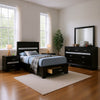 Vino 4pc Twin Bedroom Set, Storage Footboard, Black, Glitter Stripes