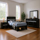 Vino 4pc Twin Bedroom Set, Storage Footboard, Black, Glitter Stripes