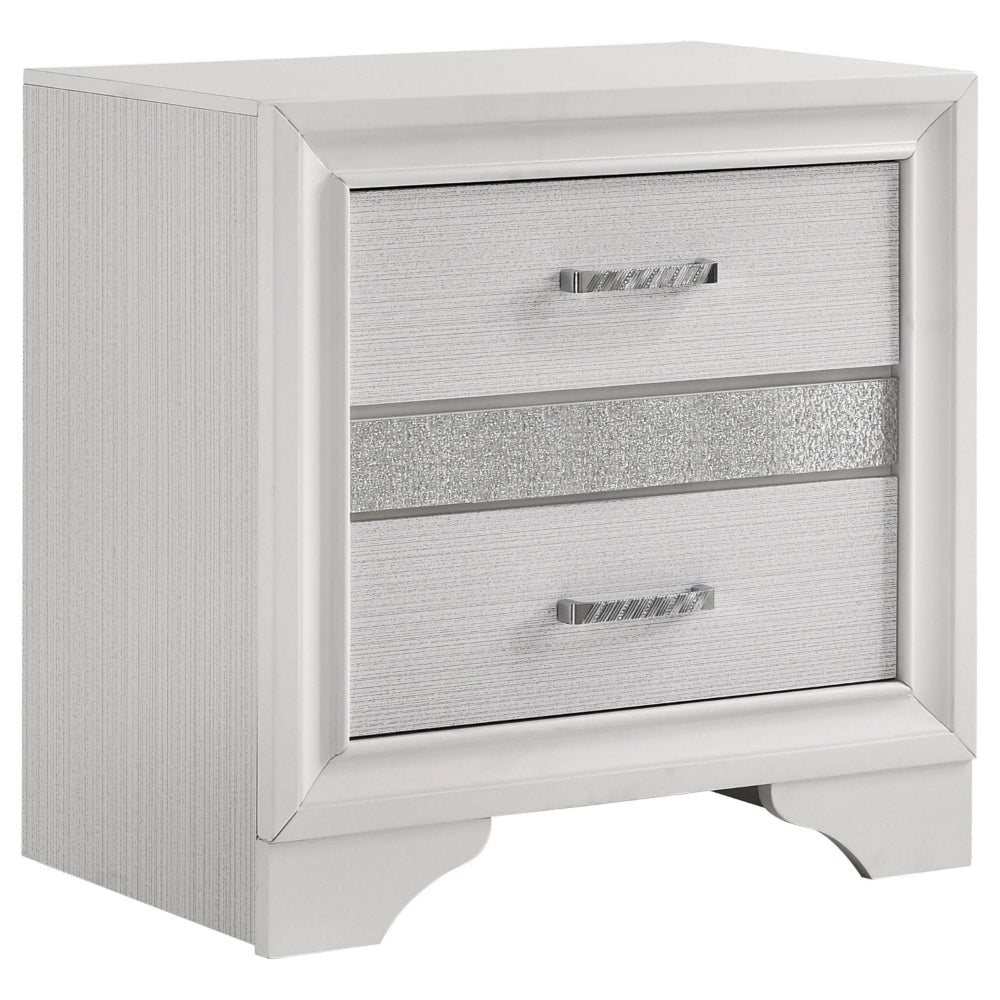 Benjara Vino 4pc Full Bedroom Set, White Upholstery, Glitter Striped Dresser Benjara Vino 4pc Full Bedroom Set, White Upholstery, Glitter Striped Dresser