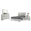 Vino 4pc Full Bedroom Set, White Upholstery, Glitter Striped Dresser