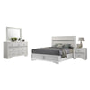 Vino 4pc Full Bedroom Set, White Upholstery, Glitter Striped Dresser